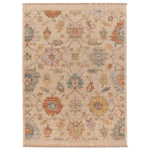 Dywan Wełniany Royal Wool 160x220 cm z frędzlami kwiaty beżowy