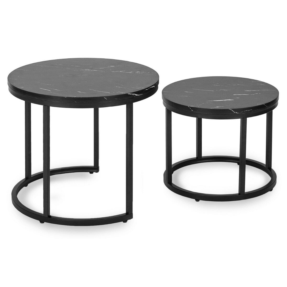 Zestaw Stolik Kawowy Okrągły 2w1 Ława Do Salonu Loft Czarny Marmur MAURO