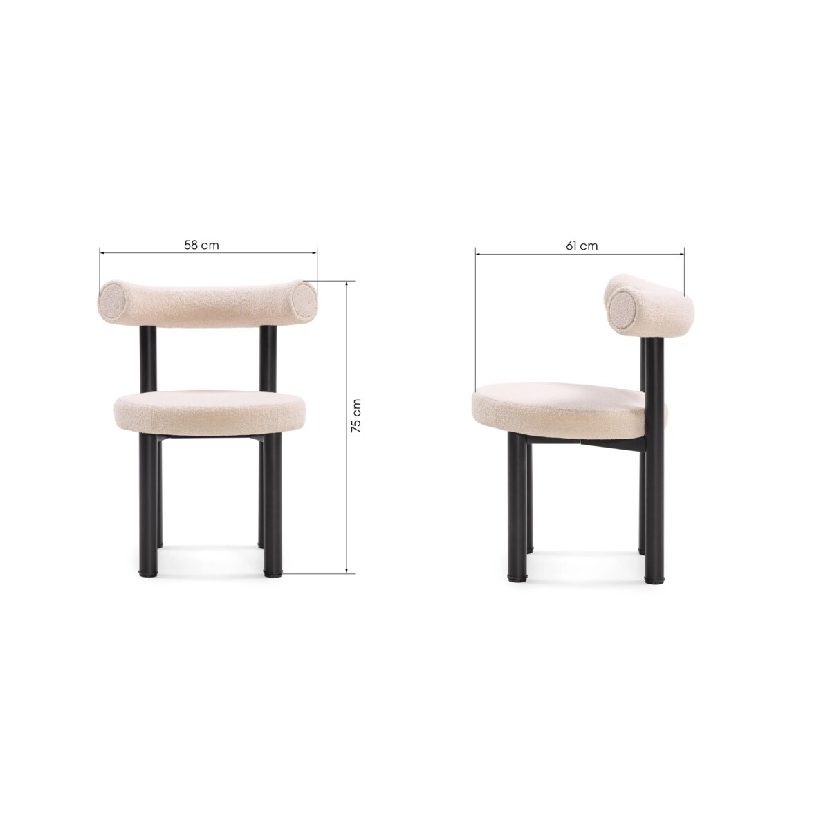Krzesło do jadalni beżowe/czarne nogi, boucle 75x58x61 cm PEDRITO - III, 2 szt.