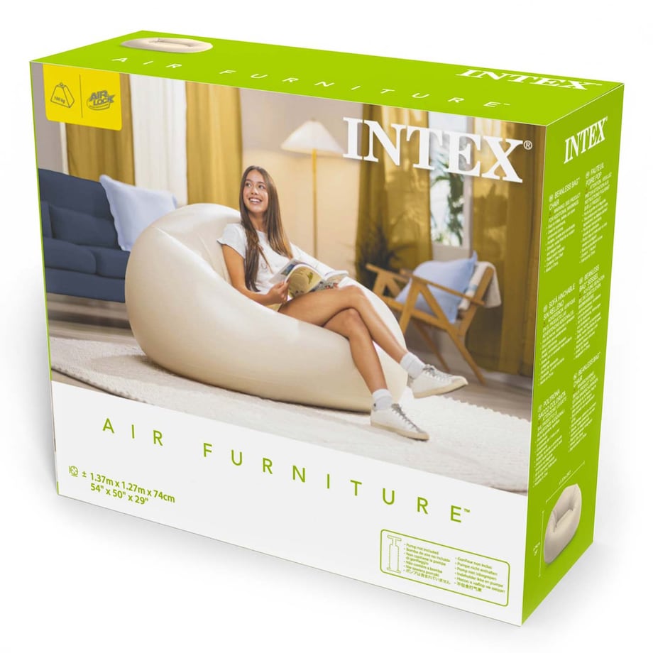 Pufa Fotel Dmuchany Intex 66505 welurowy Jednoosobowy 137x127x74 cm beżowy