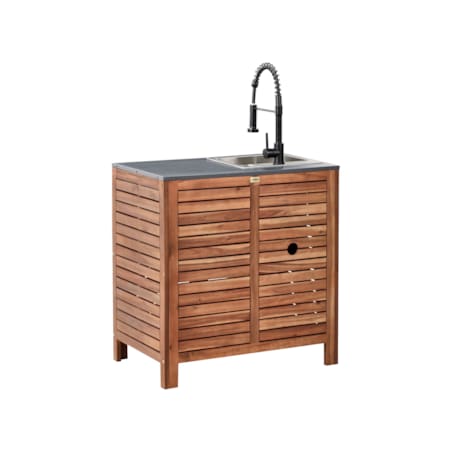 Szafka kuchenna ogrodowa ze zlewem BRUCOLI Drewno akacjowe 80 cm 50 cm Brązowy/ czarny