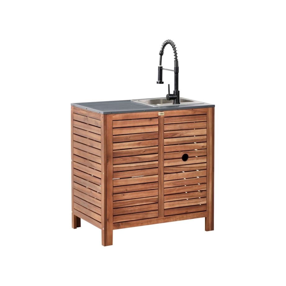 Szafka kuchenna ogrodowa ze zlewem BRUCOLI Drewno akacjowe 80 cm 50 cm Brązowy/ czarny