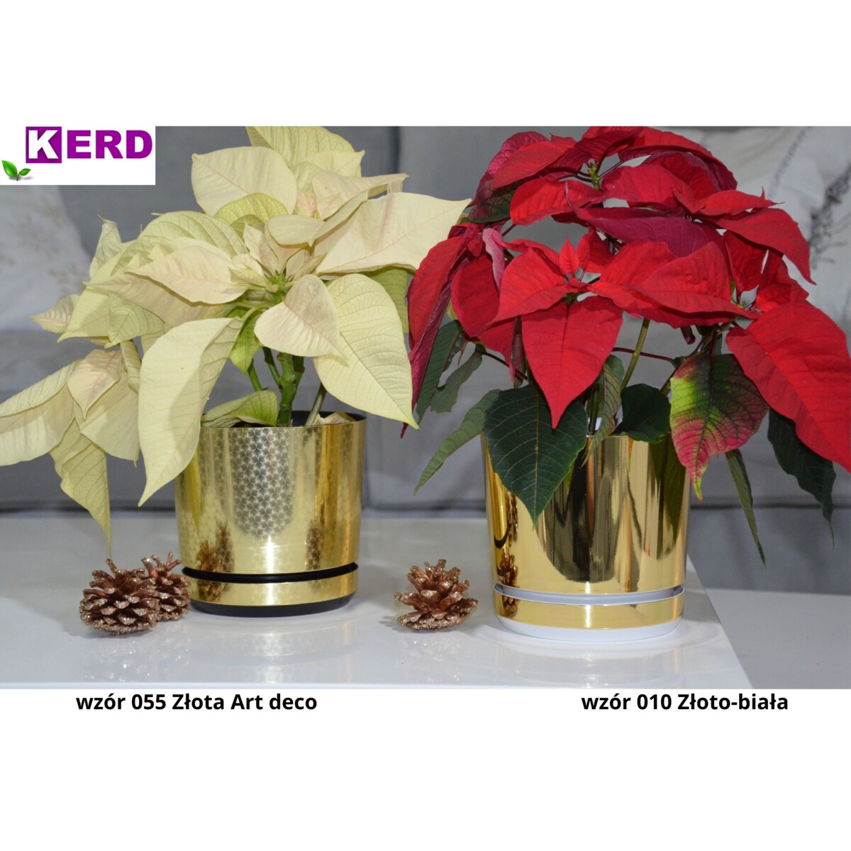 26 cm wzór ZŁOTO - BIAŁA Doniczka z podstawką nowoczesna elegancka glamour wysoki połysk