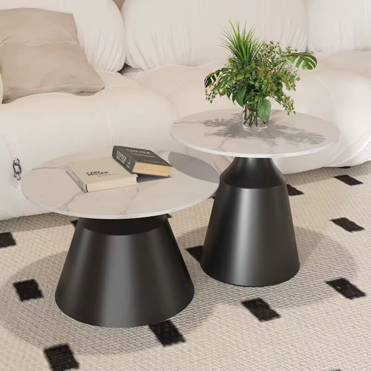 Zestaw czarnych stolików kawowych Premium Italiano z blatem marmurkowym