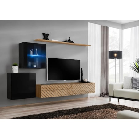 Meblościanka SWITCH LAMEL XV czarna/dąb wotan