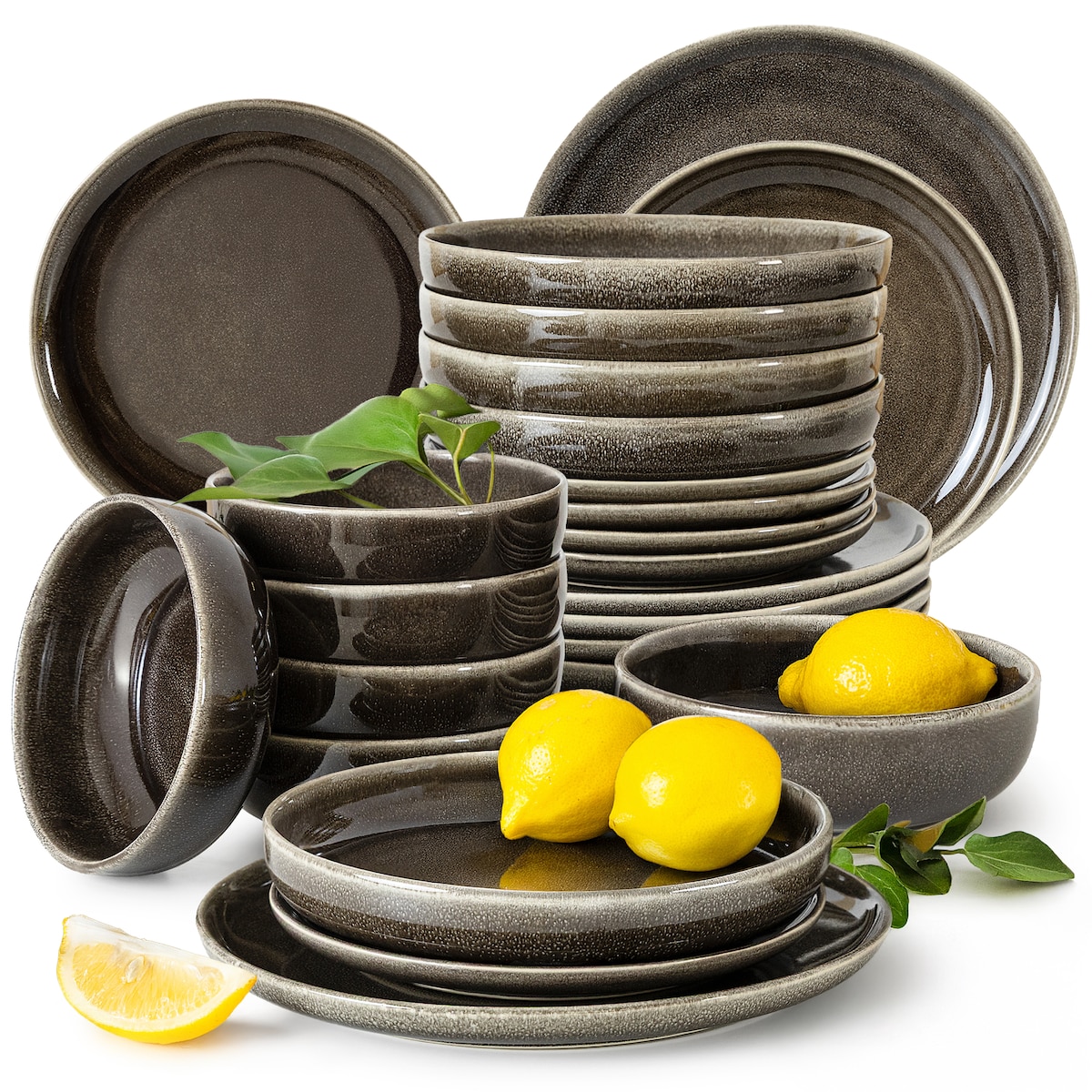 EDA Zestaw obiadowy 6 os. (24 el.), brązowy/szary/beżowy