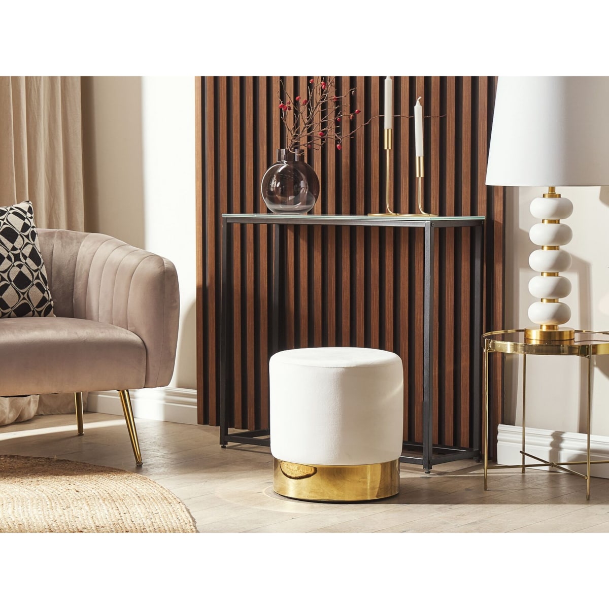 Puf welurowy ⌀ 39 cm biały SOPHIA