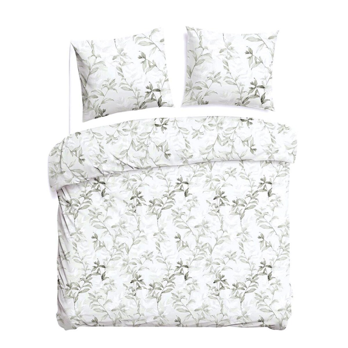 Pościel bawełniana 160x200 Verdea w zielone liście i kwiaty, Cottonlove