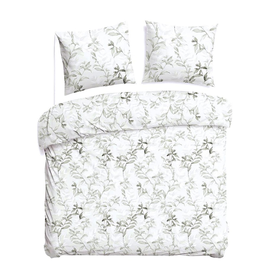 Pościel bawełniana 160x200 Verdea w zielone liście i kwiaty, Cottonlove