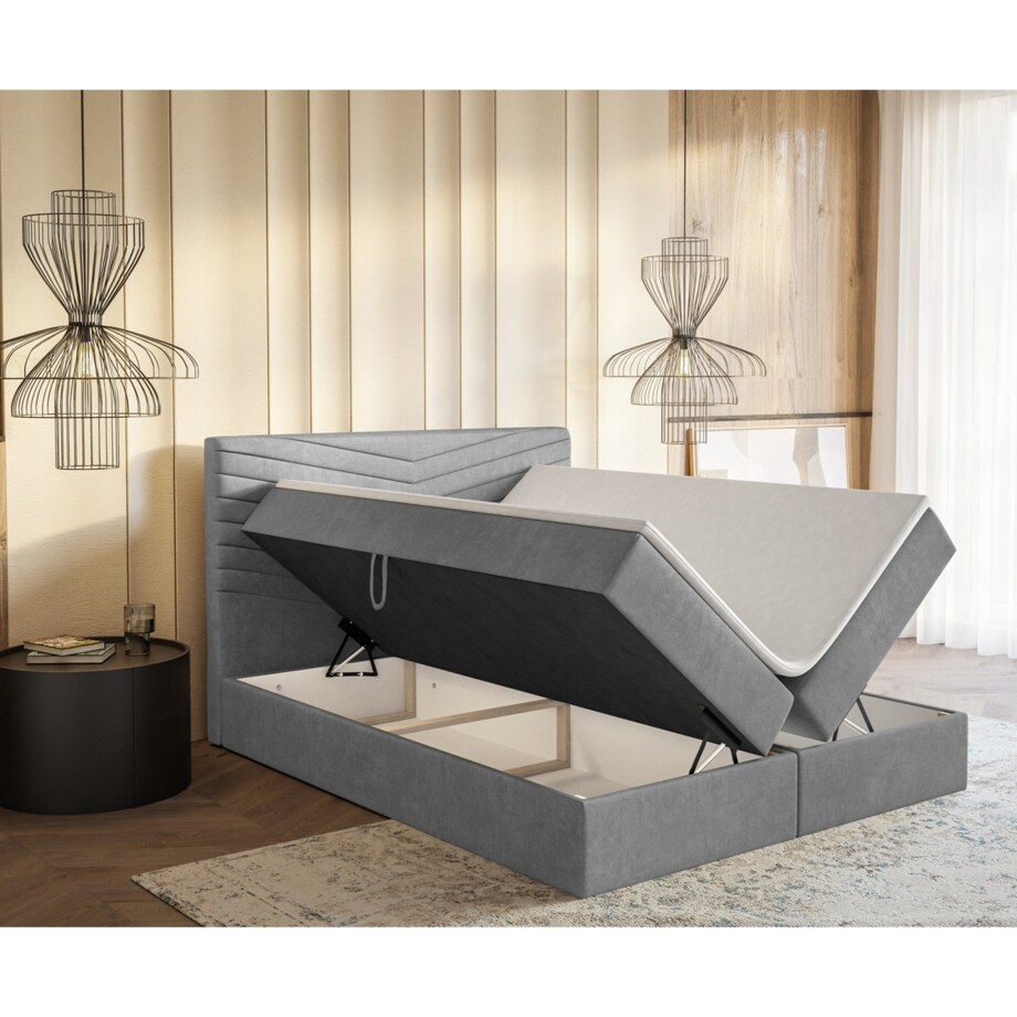 Łóżko kontynentalne G4 do sypialni 160x200 z pojemnikiem i materacem- szare