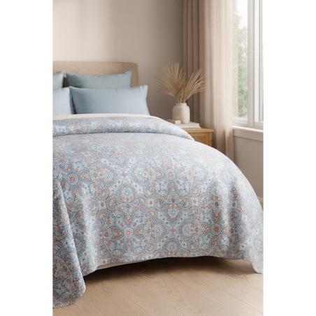 Narzuta pikowana niebieska Harem 170x210, dekoracyjny ornament, drukowana