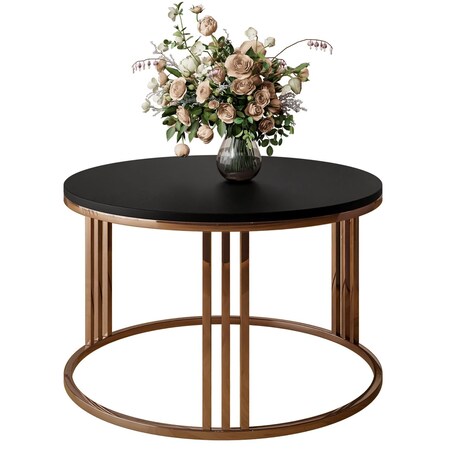 Okrągły stolik kawowy LORI mat z miedzianym stelażem, czarny mat