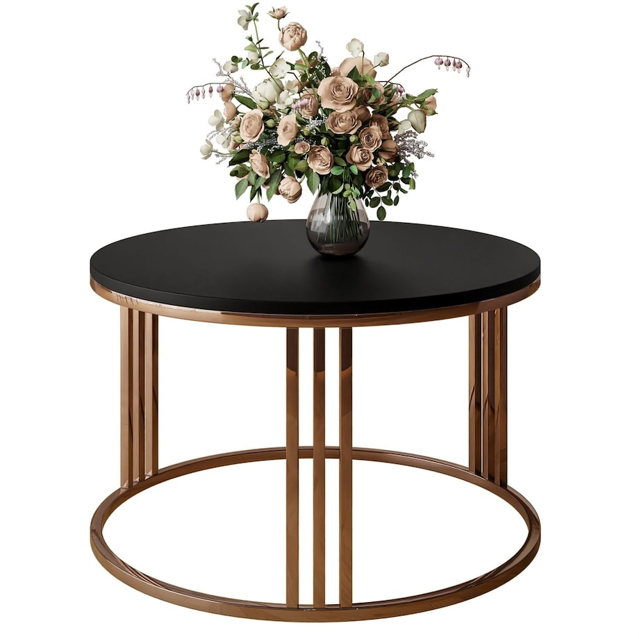Okrągły stolik kawowy LORI mat z miedzianym stelażem, czarny mat