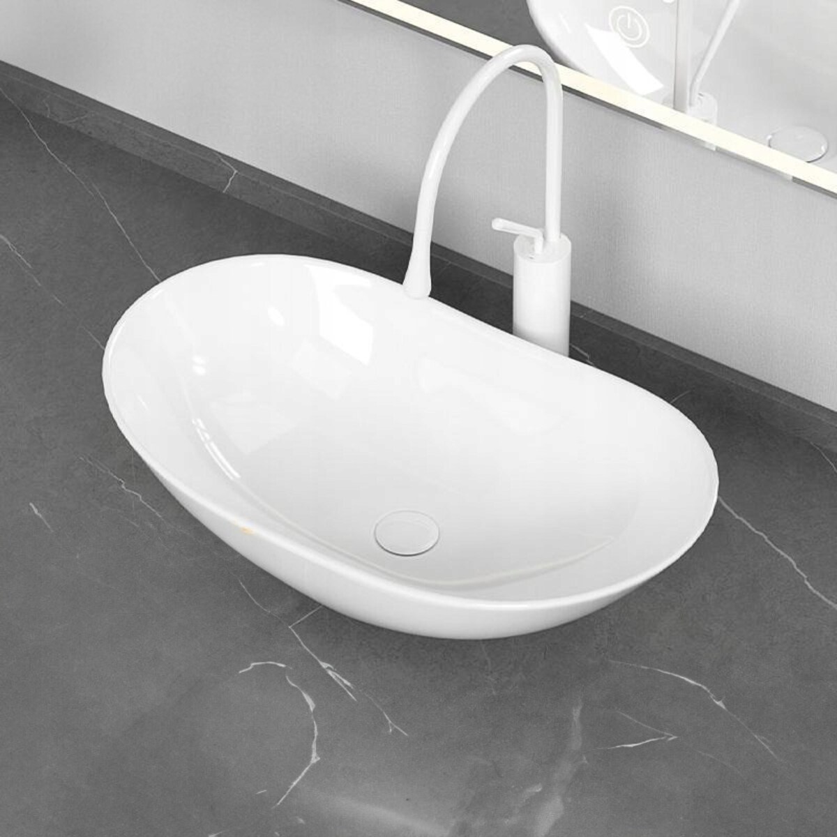 Umywalka nablatowa owalna ceramiczna biała połysk