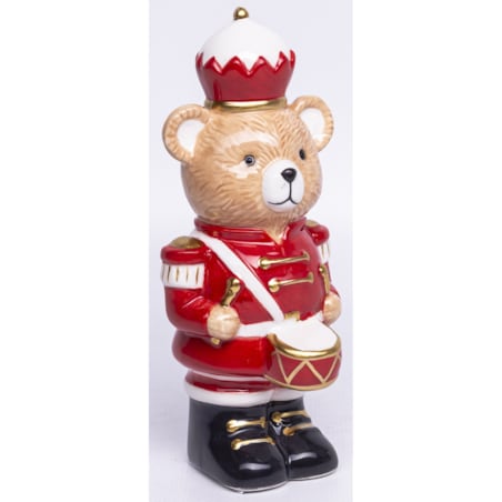 Figurka niedźwiadek 16x7x7 cm USO z biało-czerwonym ciasteczkiem na głowie