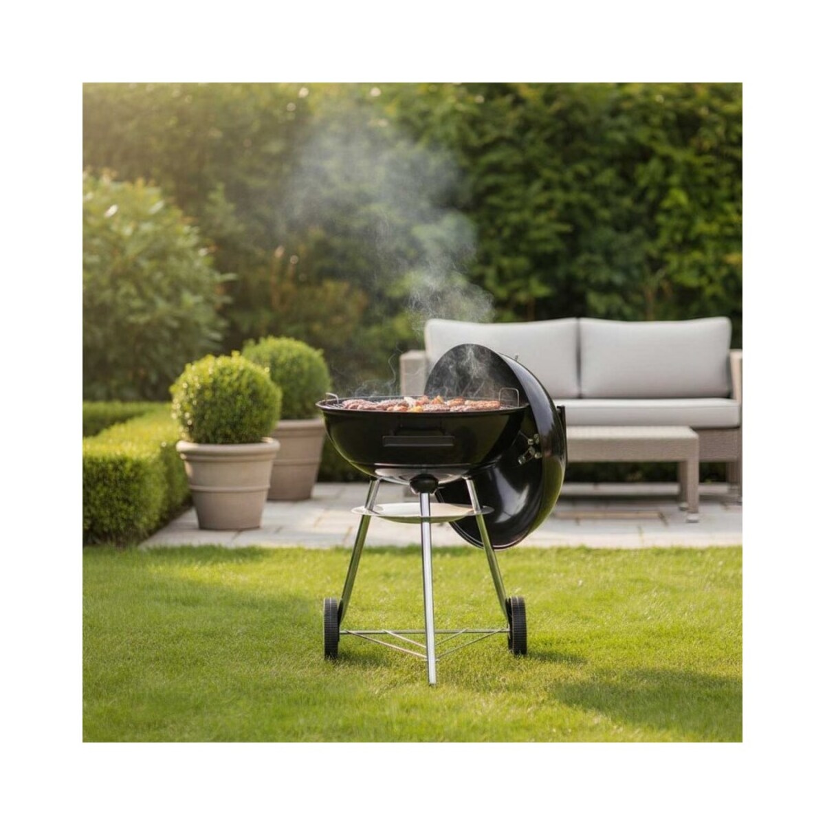 Grill węglowy ogrodowy, z pokrywą, na kółkach, KINGHOFF