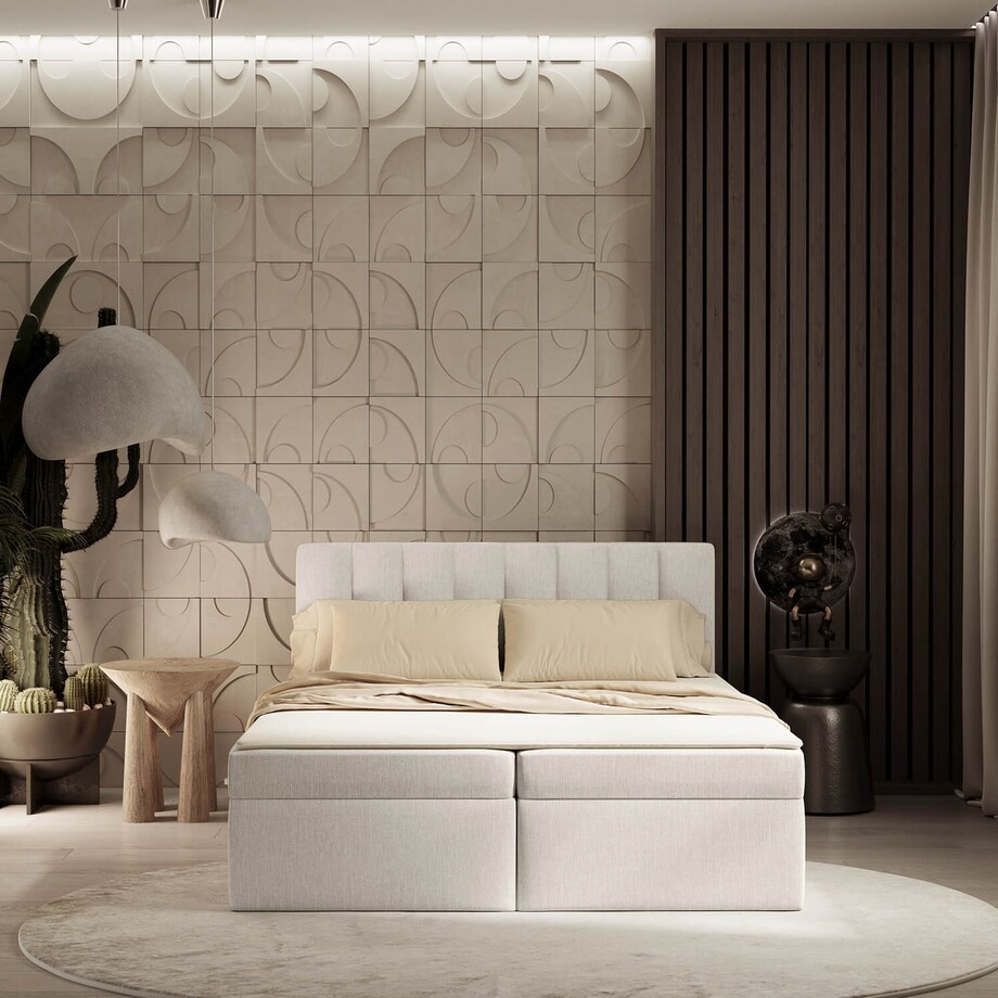 Łóżko tapicerowane AMARO 160x200 z pojemnikiem, Jasny Beż, tkanina Alta 01