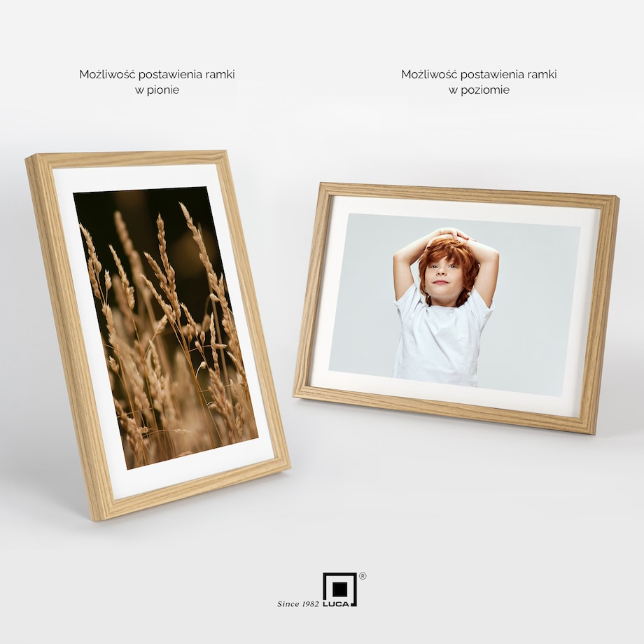 Brązowa ramka na zdjęcia 21x30 cm A4 rama MDF z plexi klasyczna ramka zawieszka stopka