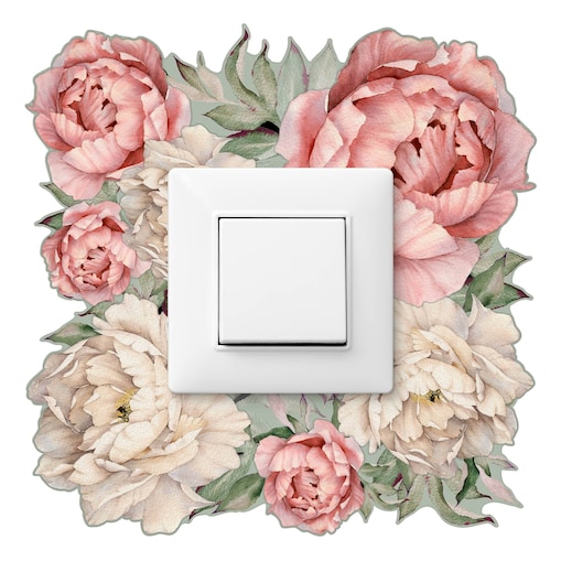 Naklejka Pod Włącznik Kontakt Kwiaty Piwonie Peonie Natura Boho Dla Dzieci 20x20cm