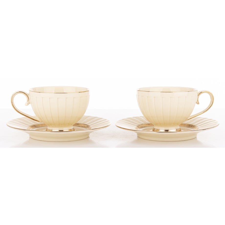 Filiżanka 2 szt. 7x9,5x12,5 cm 220 ml ze spodkiem Ø 16,5 cm TASSE-2 ecru i złoty