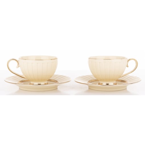 Filiżanka 2 szt. 7x9,5x12,5 cm 220 ml ze spodkiem Ø 16,5 cm TASSE-2 ecru i złoty