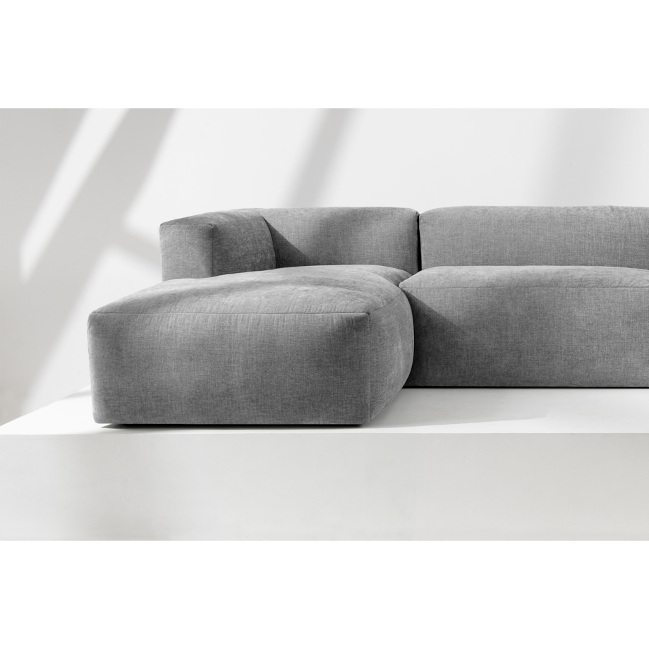 KONSIMO BUFFO Narożnik lewy 3/4-osobowy z wyjątkowo miękkim siedziskiem, kolor jasny popielaty