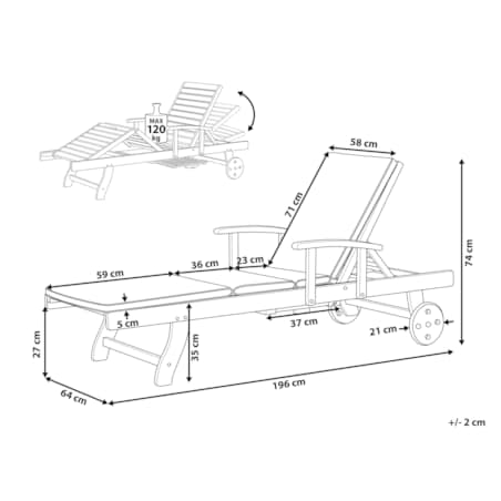 Leżak ogrodowy z poduszką JAVA PREMIUM Drewno akacjowe Szary