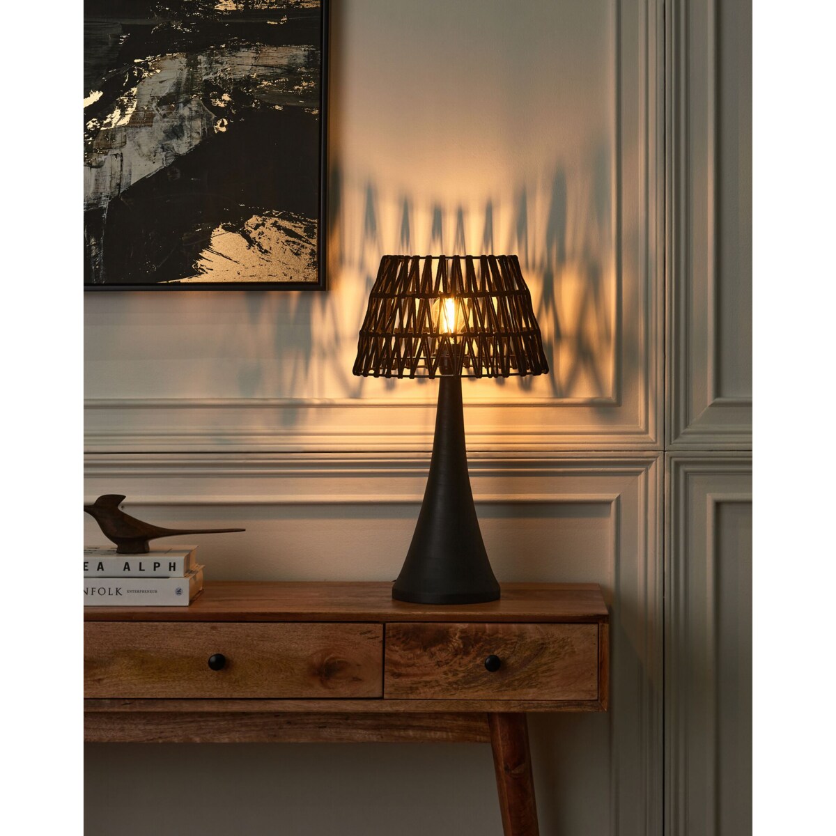 Lampa stołowa drewno mango czarna PELLEJAS