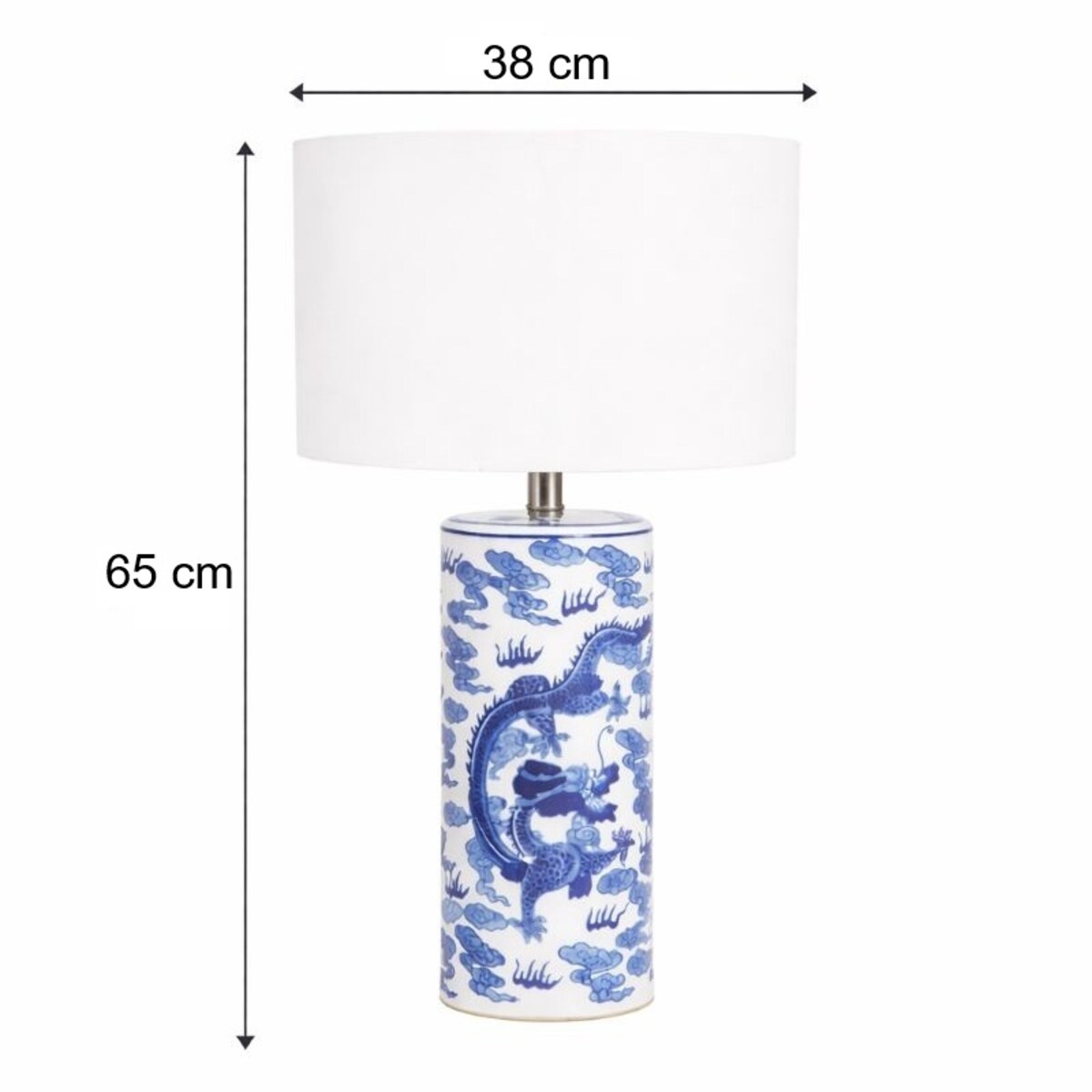 Lampa ceramiczna niebieska na komodę do salonu z białym abażurem MING