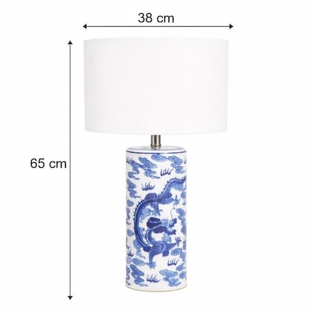 Lampa ceramiczna niebieska na komodę do salonu z białym abażurem MING
