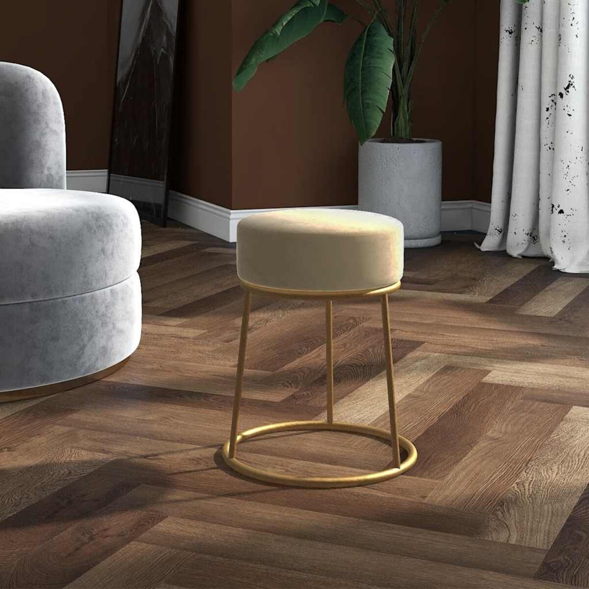 vidaXL Okrągły stołek, ciemnoszary, obity aksamitem