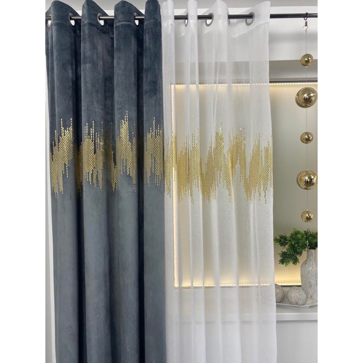 zasłona welurowa ecg gold 140x250 cm stalowa