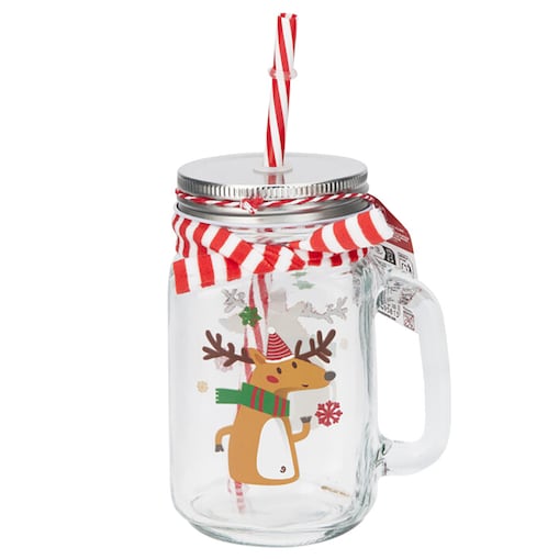 Szklanka Świąteczna Kubek Na Napoje Ze Słomką Dla Dzieci Słoik 450 Ml