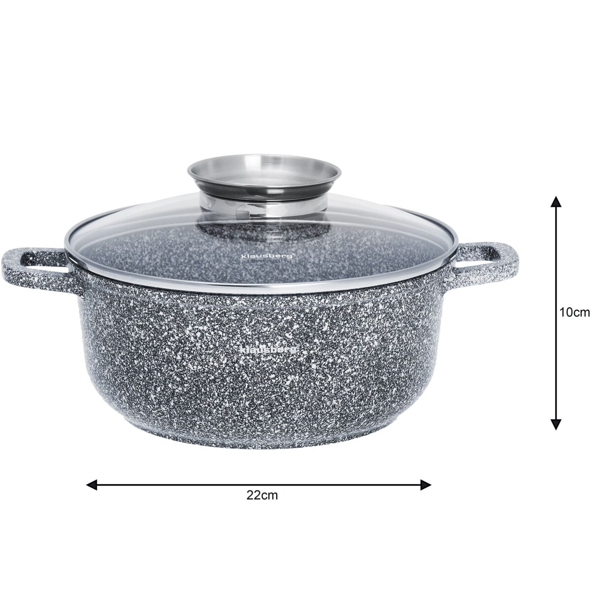 Garnek z powłoką marmurową marmurkowy szary indukcja gaz 3.3L 22cm KLAUSBERG