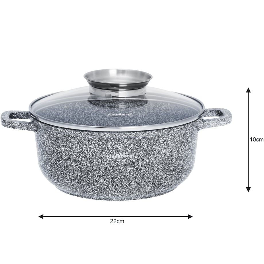 Garnek z powłoką marmurową marmurkowy szary indukcja gaz 3.3L 22cm KLAUSBERG