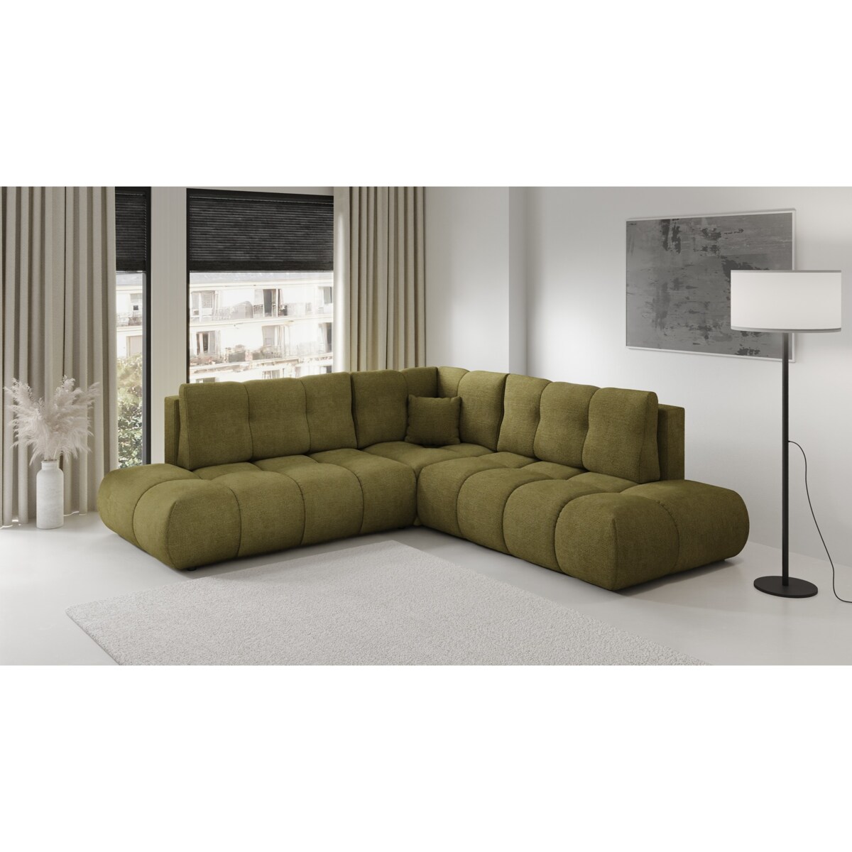 Narożnik pikowany, rozkładany z funkcją spania SOHI, Flow 12 - zielony