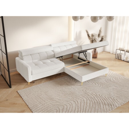 Narożnik z regulowanymi zagłówkami BAMBINO mleczny, prawostronny