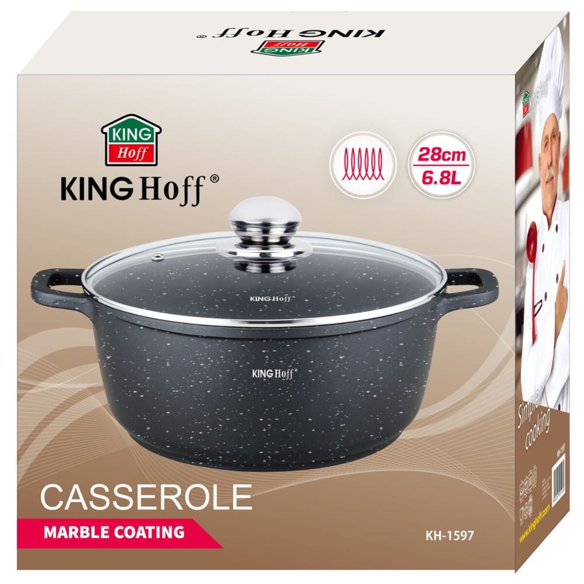 Garnek z powłoką marmurową 6.5L 28cm indukcja gaz KINGHOFF