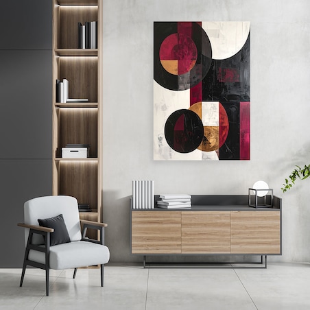 Obraz do salonu kuchni, Abstrakcyjne koła kształty w odcieniach burgundu