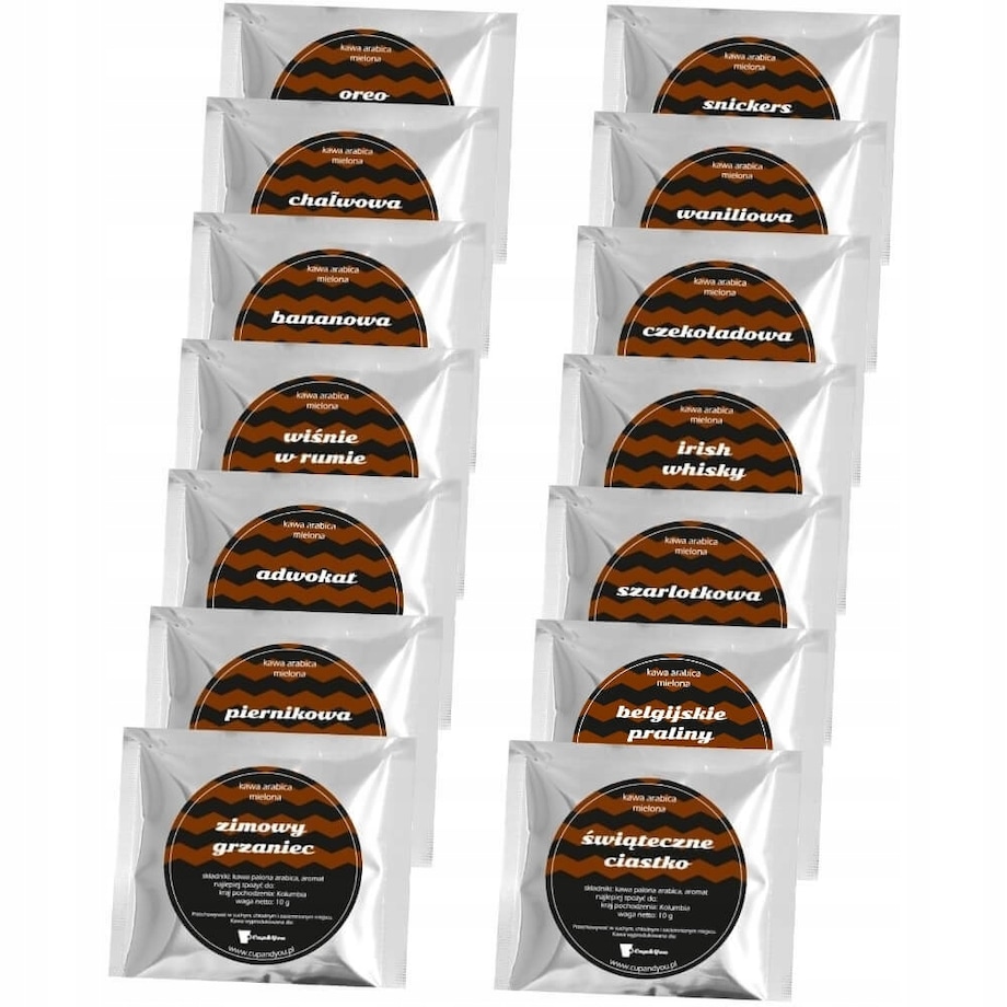 ŚWIĄTECZNY CRACKER COFFEE MOOD Z KAWĄ SMAKOWĄ PREMIUM 10 SMAKÓW W SASZETKACH + POCZTÓWKA - PREZENT UPOMINEK NA MIKOŁAJA ŚWIĘTA GWIAZDKĘ BOŻE NARODZENIE POD CHOINKĘ DLA KOBIETY FACETA