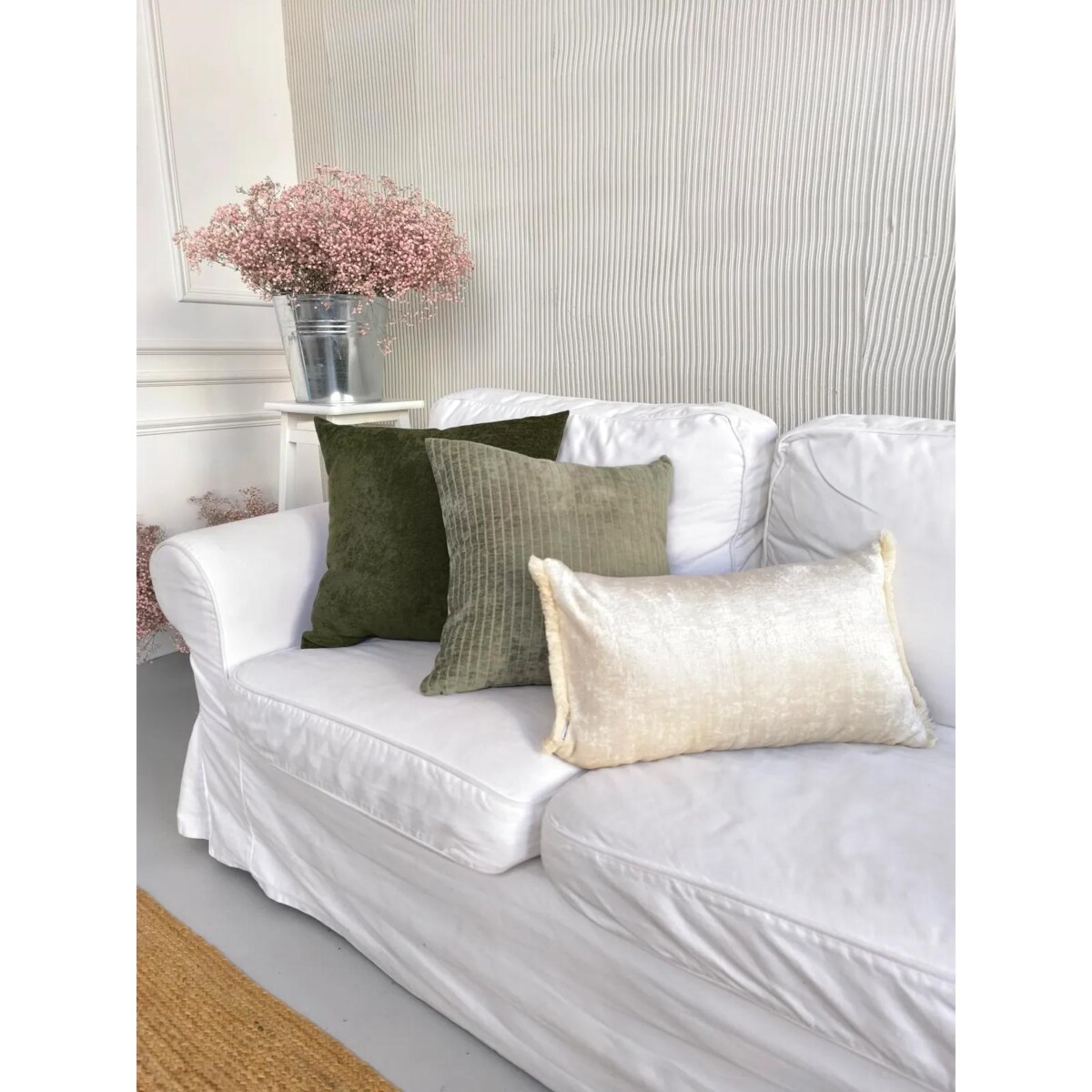 Kremowo Zielony zestaw poduszek dekoracyjnych Heaven - Lines - Denali