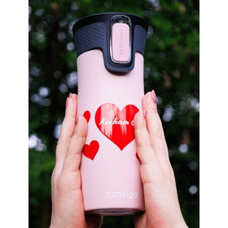 Kubek termiczny Contigo West Loop Serca 470 ml - różowy mat