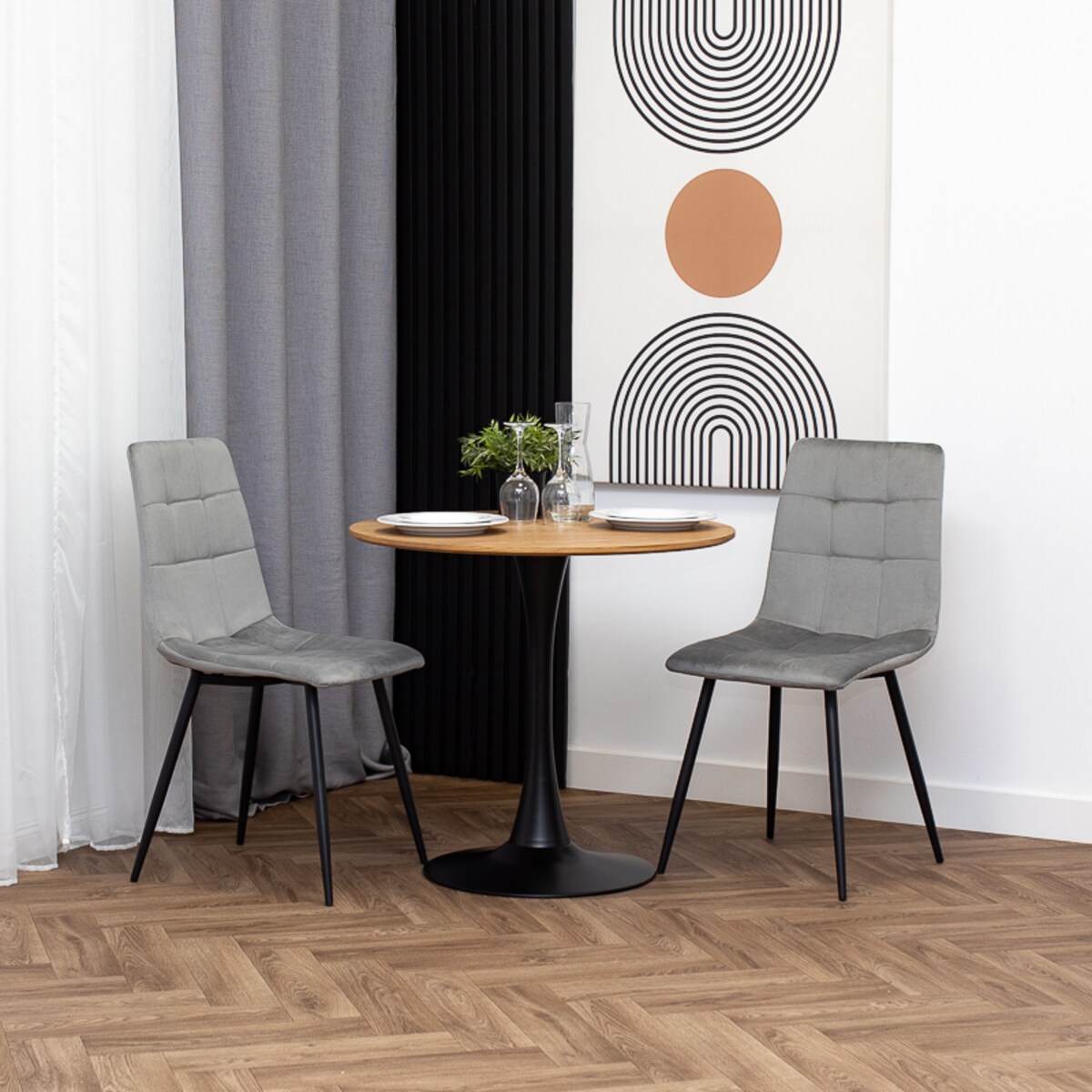 Krzesło welurowe tapicerowane nowoczesne pikowane szare