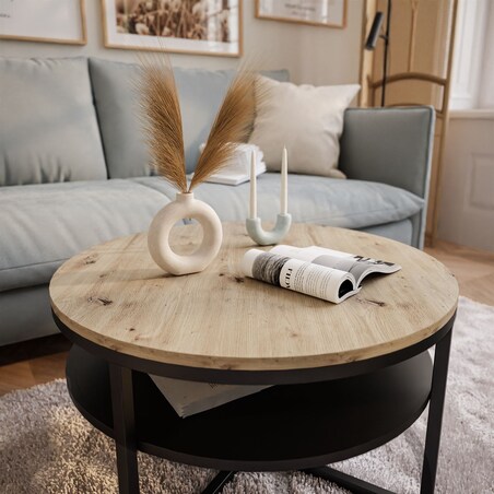 Stolik kawowy CIRI-X z półką czarny dąb artisan