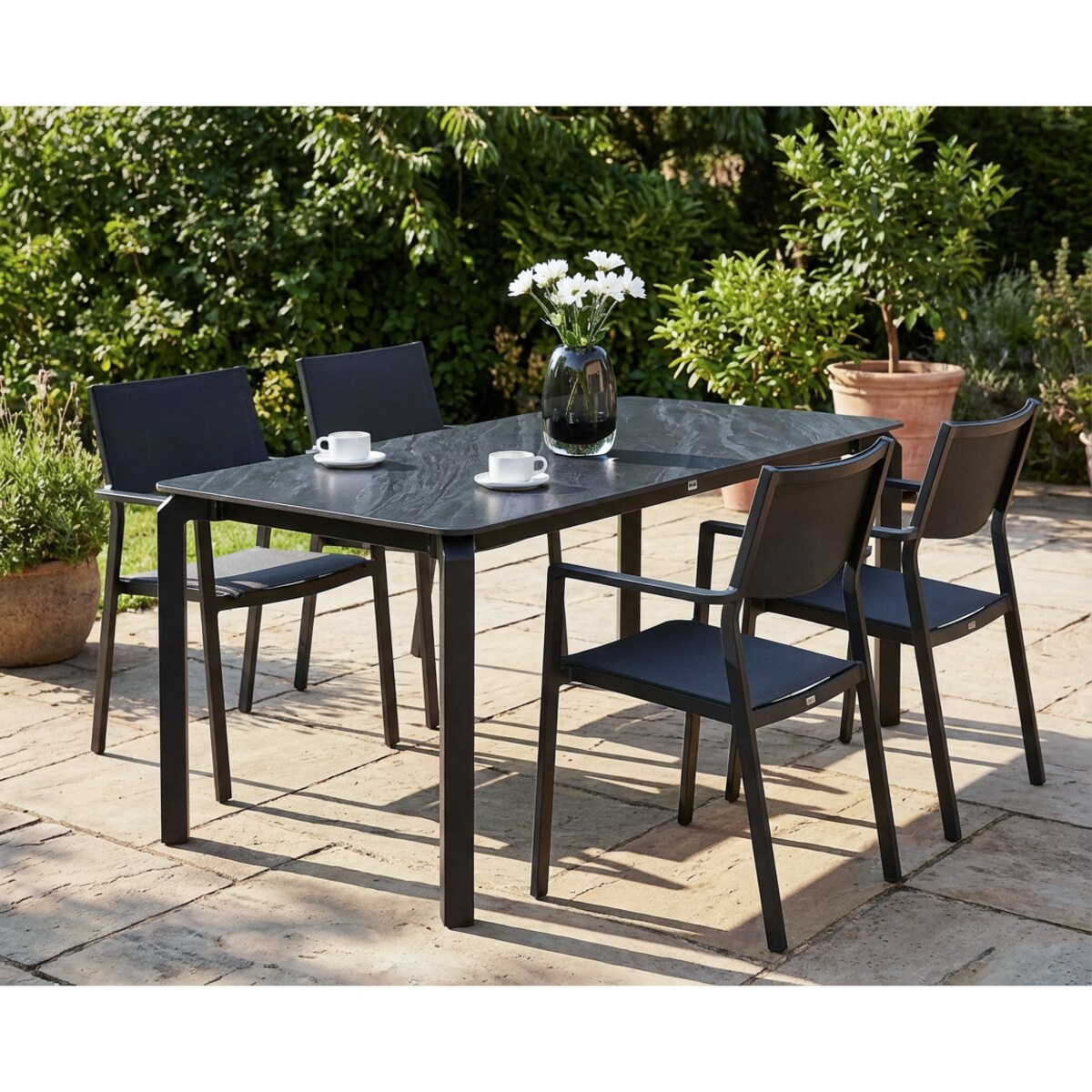 Stół ogrodowy FELETTO 180 cm 90 cm Kamień Czarny marmur