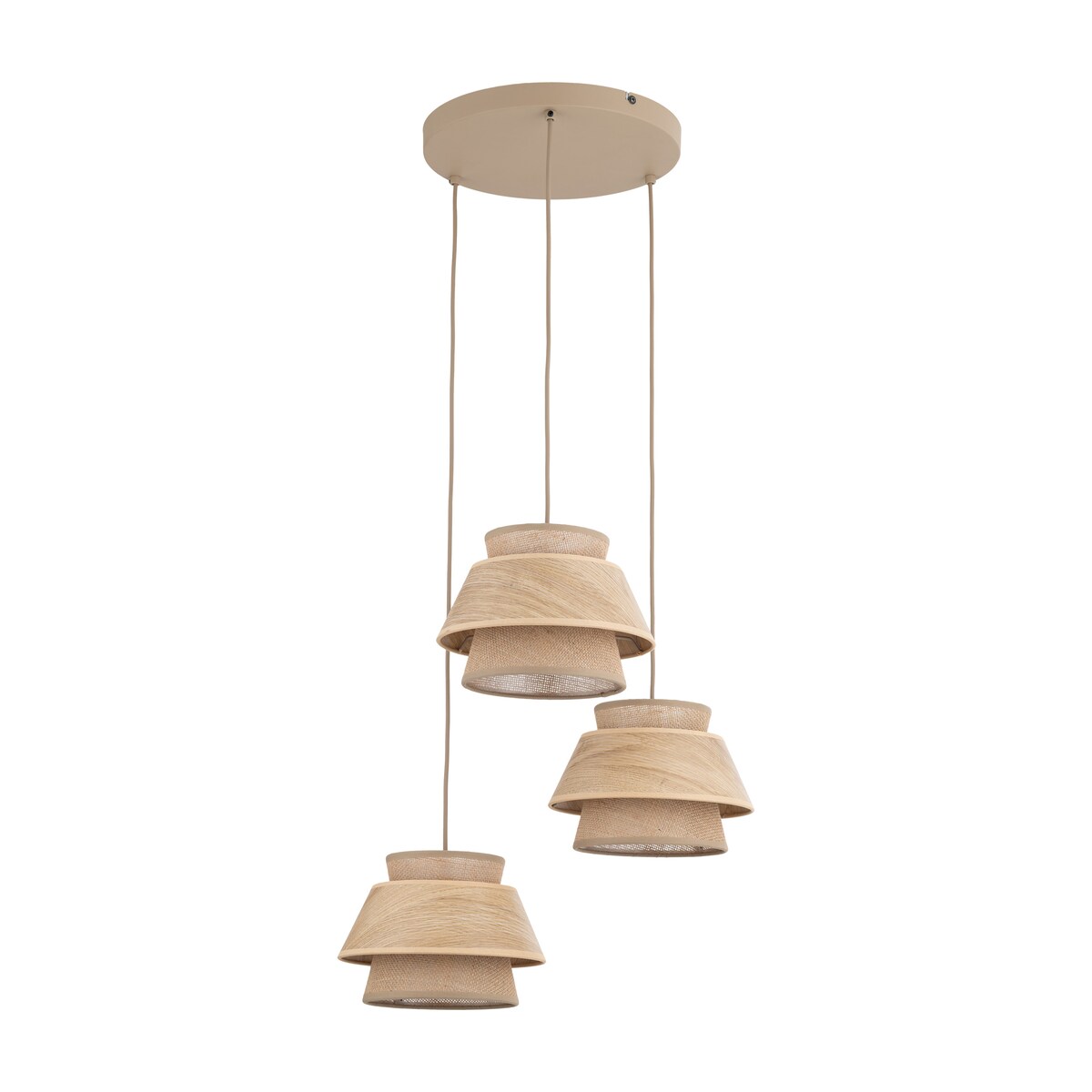Lampa Wisząca Na Kole Tk Lighting Kalum Len Fornir 3Xe27 Skandynawski, Boho, Japandi