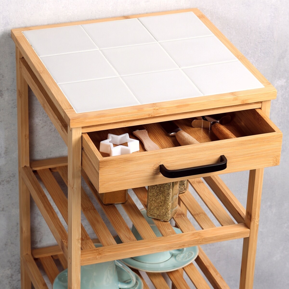 Wózek kuchenny bambusowy, KESPER, 34 x 34 x 73 cm