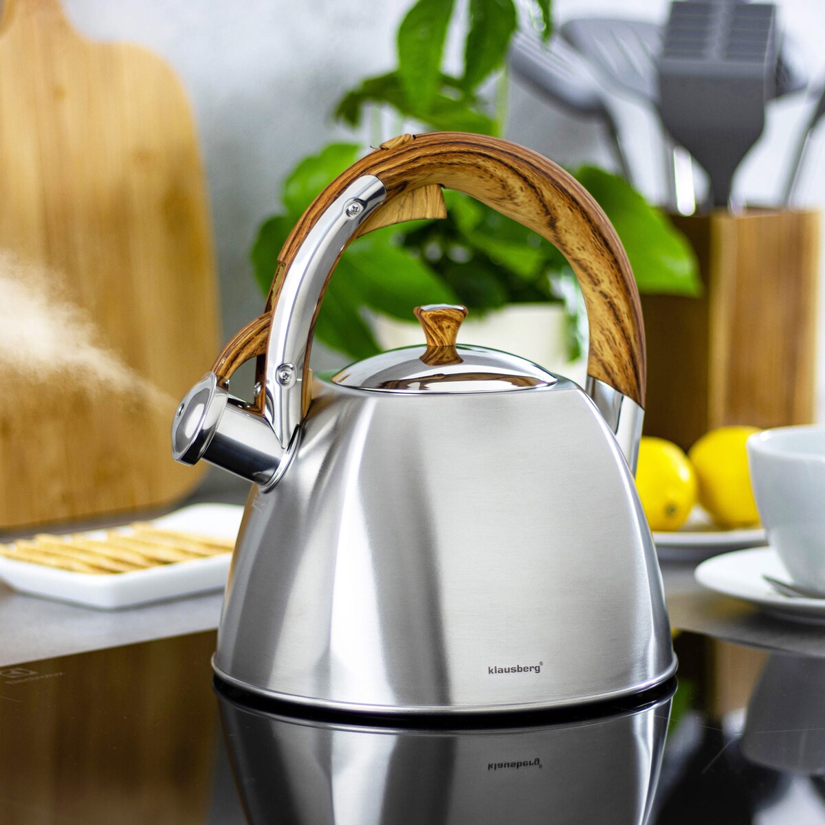 Czajnik stalowy z gwizdkiem 3L indukcja gaz srebrny KLAUSBERG