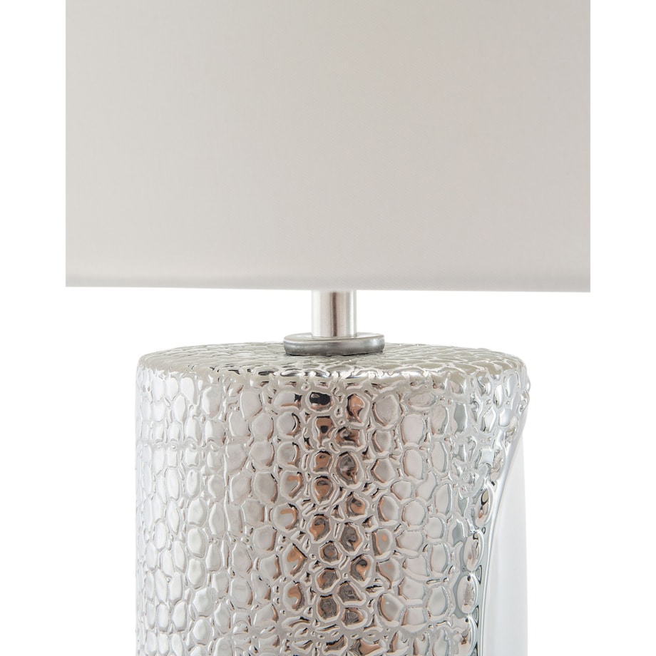 Lampka nocna porcelanowa biało-srebrna AIKEN