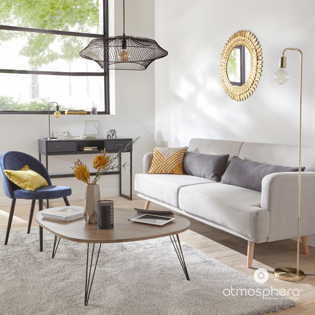 Stolik kawowy z efektem drewna na metalowych nogach, Atmosphera